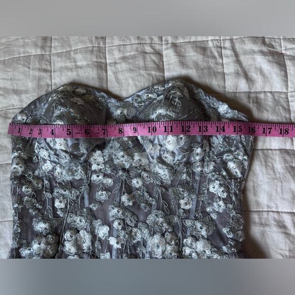 Blondie Nites Silver Beaded Floral Sheer Bustier Strapless Tulle Gown Fairy - 9 - Picture 8 of 12